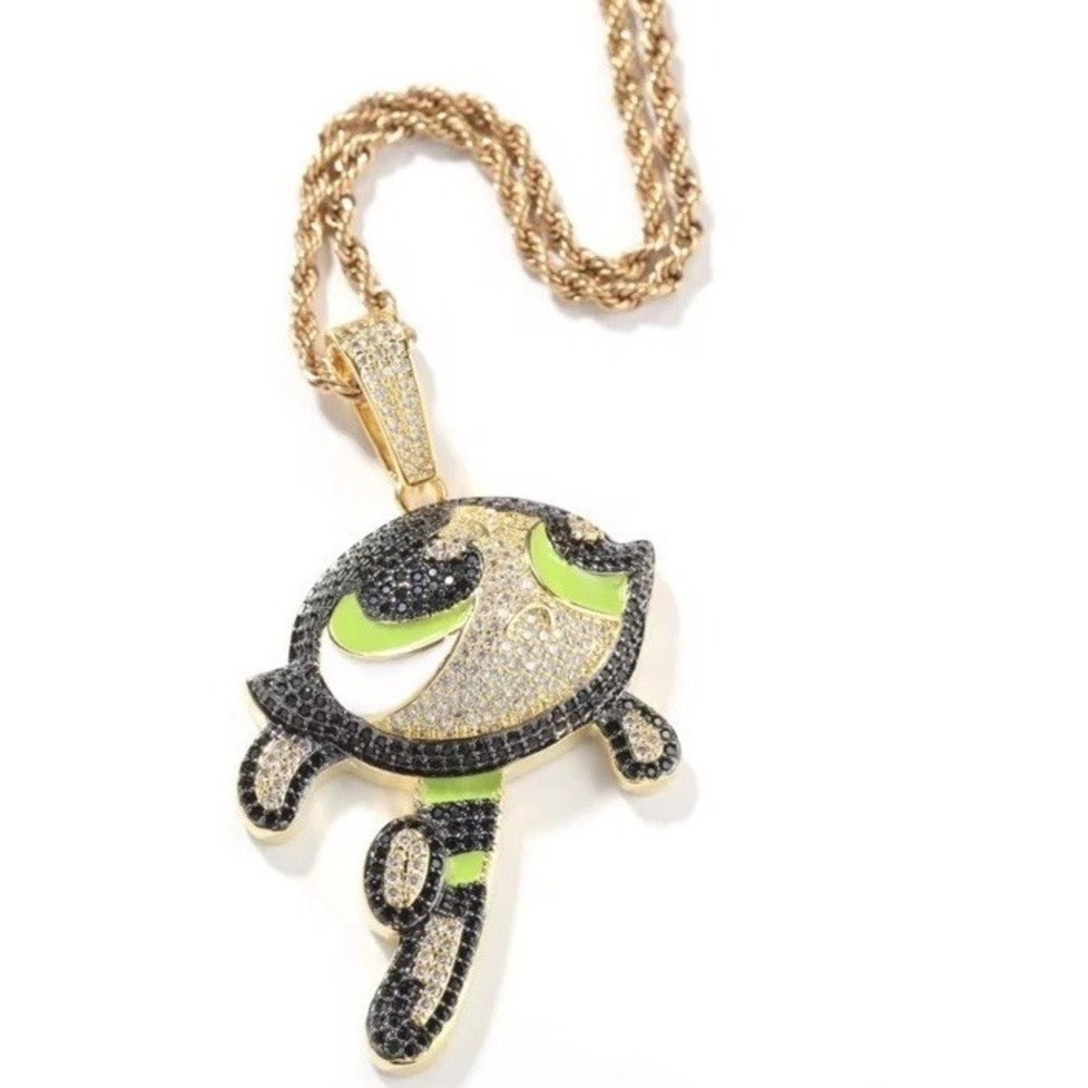 (..12)14K Gold Plated Bling Cartoon  Necklace Ice Out Of Hip Hop Cartoon Pendant